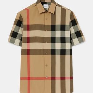 Burberry Men's Plaid Short Sleeve Shirt - Beige, Black, Red